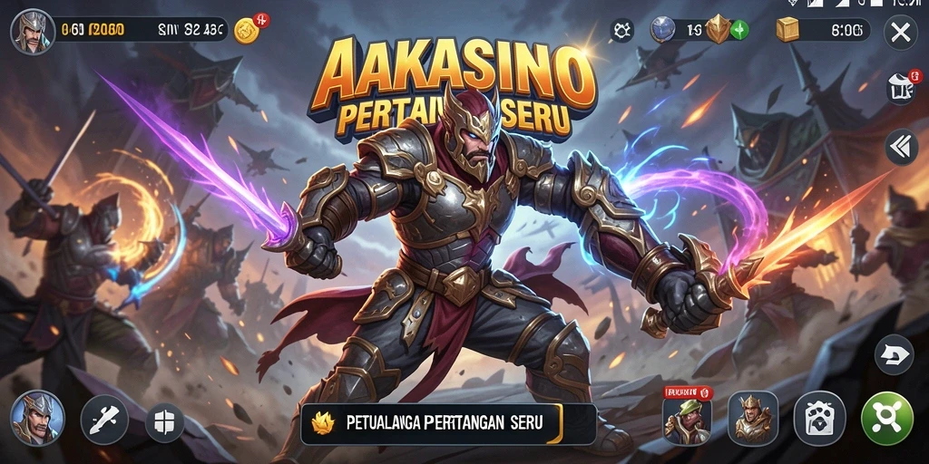 Screenshot gameplay AAKASINO menunjukkan karakter bertarung dengan dinamis.
