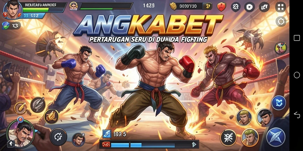 Tampilan arena pertarungan dalam ANGKABET dengan karakter bertarung.