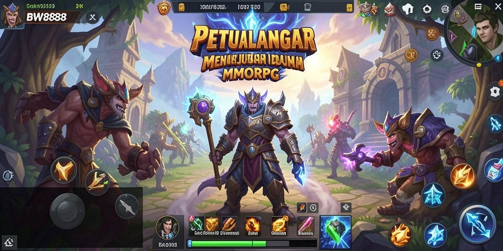 Screenshot gameplay BW888 dengan pertarungan epik di dunia fantasi.