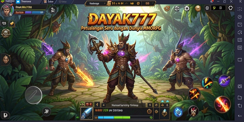 Tampak layar permainan DAYAK777 dengan aksi pertarungan MMORPG yang mendebarkan.
