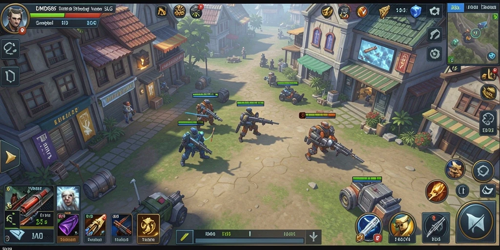 Screenshot gameplay DMD686 menampilkan pertarungan epik dan pembangunan kerajaan.