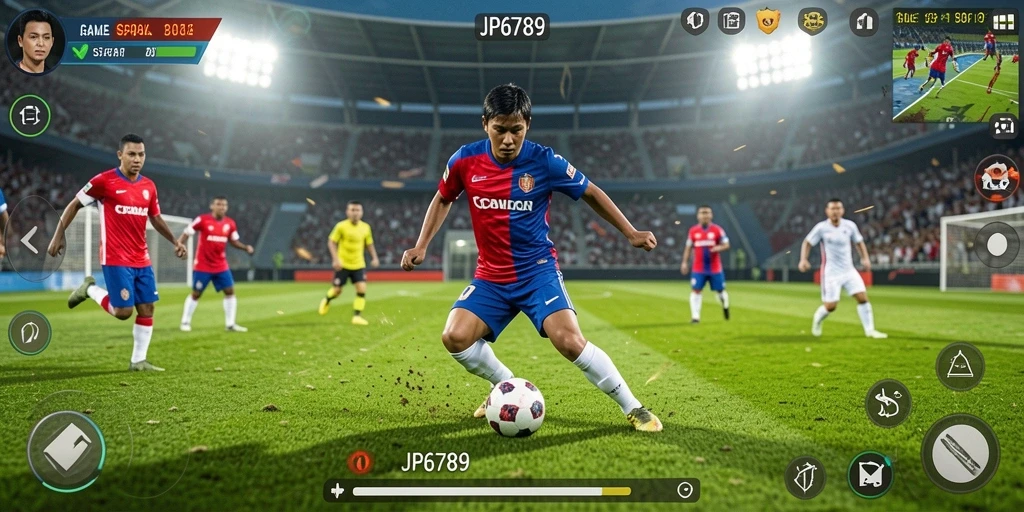 Tampilan gameplay <strong>JP6789</strong> yang mendebarkan dan penuh aksi sepak bola.