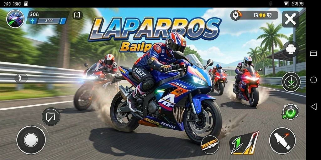 Gameplay LAPARBOS dengan balapan motor yang mendebarkan.