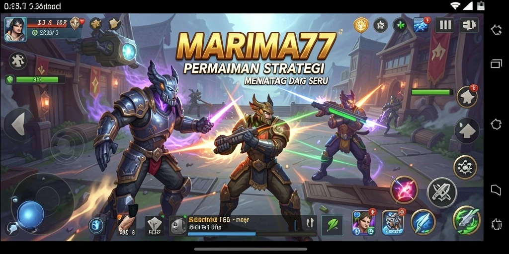 Screenshot gameplay MARIMA77 menampilkan pertempuran strategi yang intens.