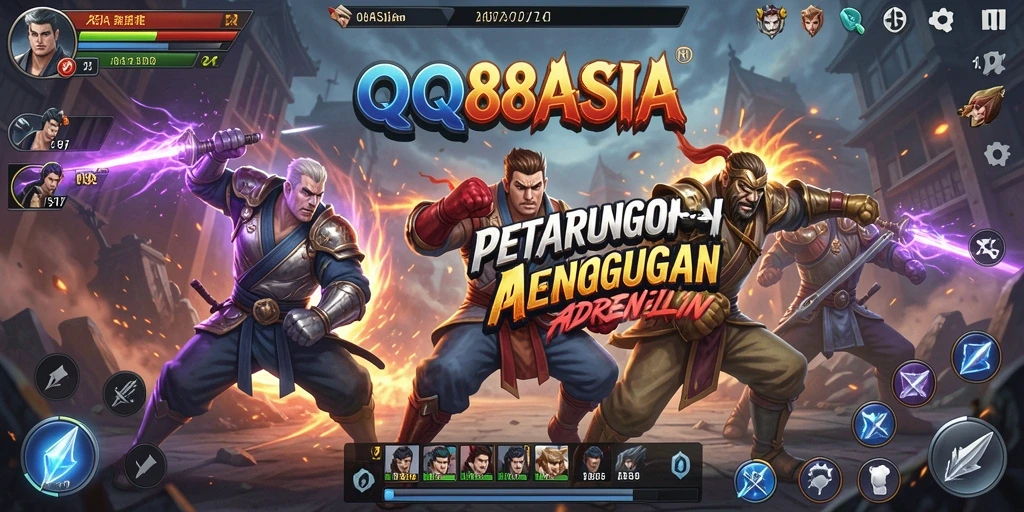Screenshot utama QQ88ASIA menampilkan pertarungan epik penuh aksi.