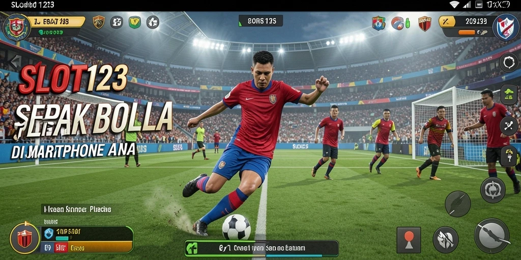 Tampilan gameplay <strong>SLOT123</strong> yang mendebarkan dan penuh aksi sepak bola.